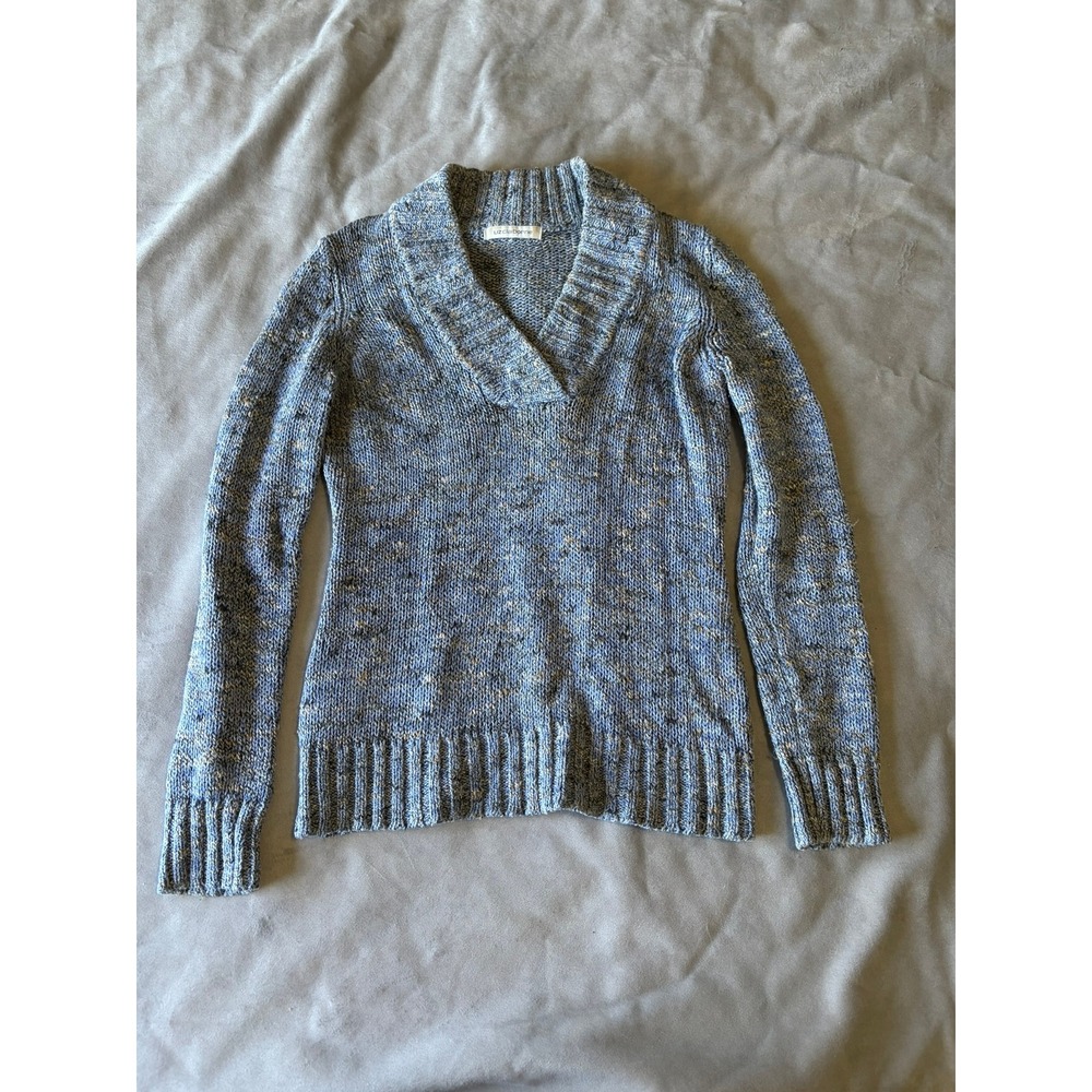 Liz Claiborne Blue Marl Knit Shawl Collar V-Neck Pullover Sweater Womens